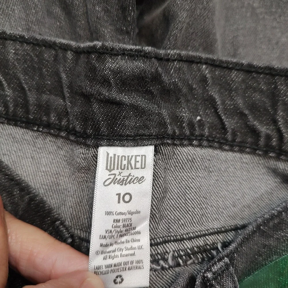 Wicked Justice Girls Soft Stretchy Comfy Baggy Jeans Sz 10 Black Belt Flare Leg